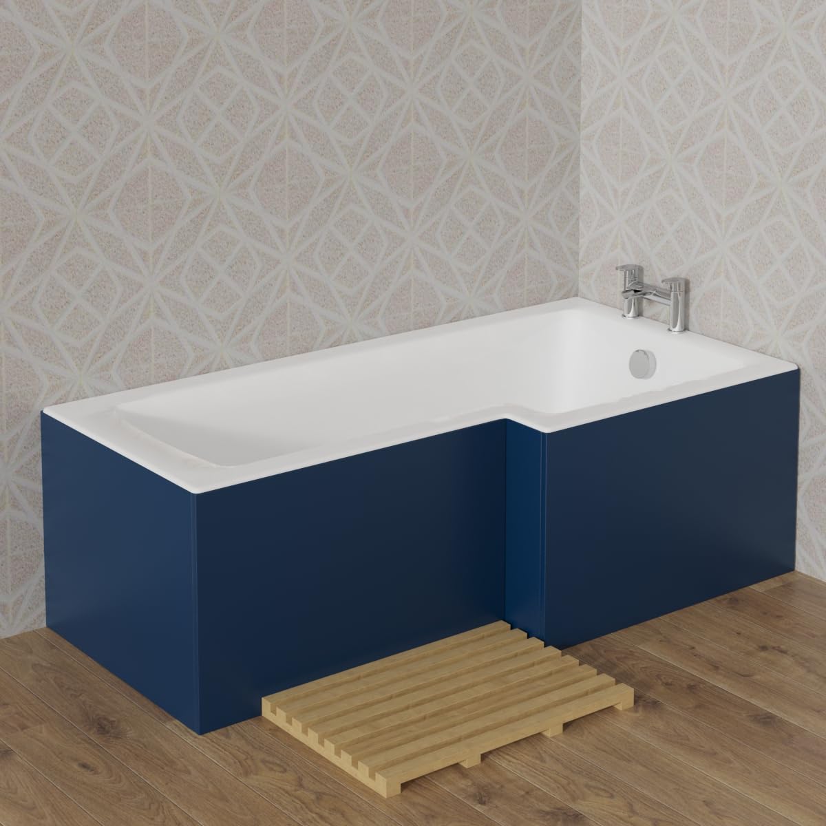 Aquariss Matte Blue 1700Mm L Shape Bath Front Panel 18Mm Mdf Painting Adjustable Height For Bathroom Soaking Tub