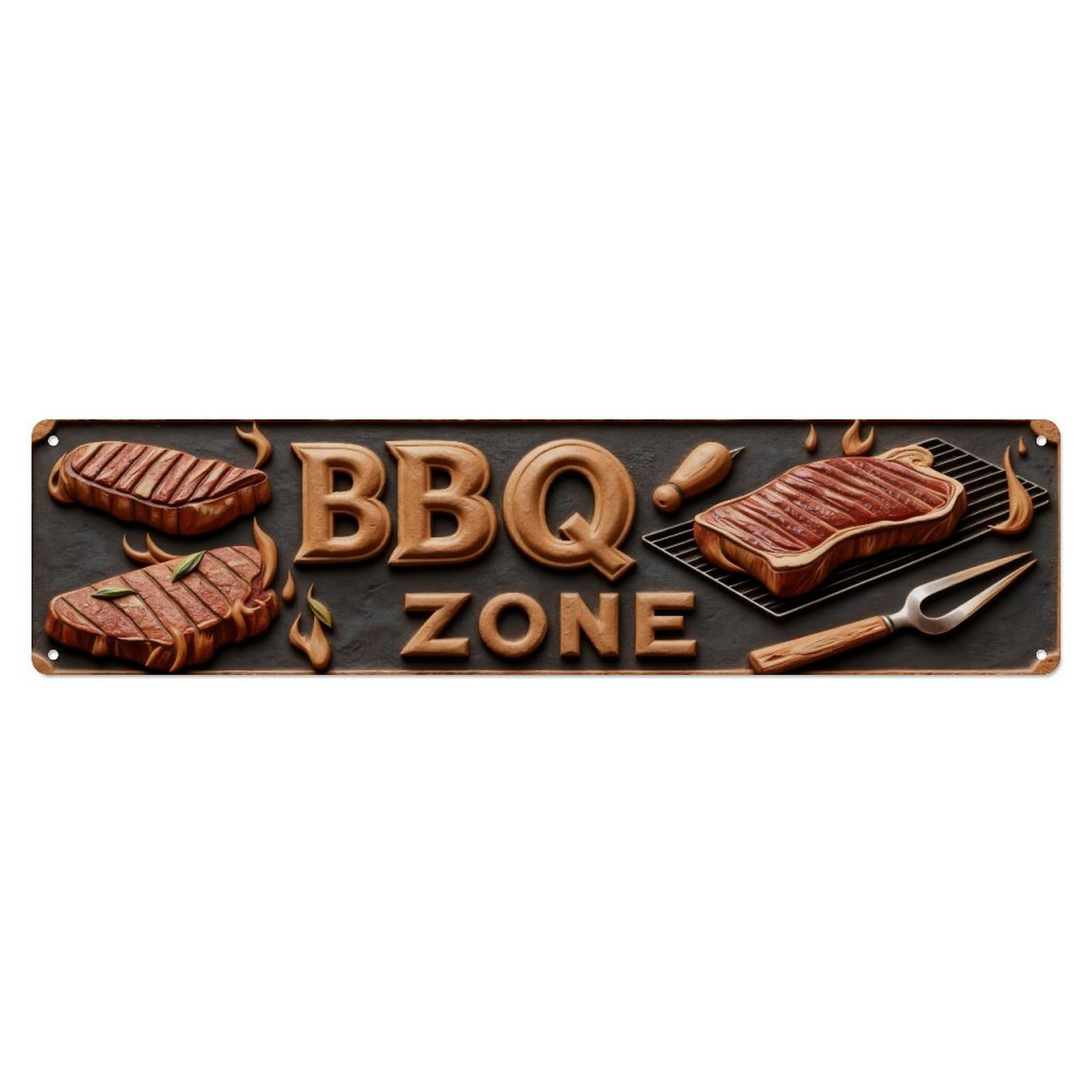 Bbq Zone Steak Grill Pattern Metal Tin Sign Plaque