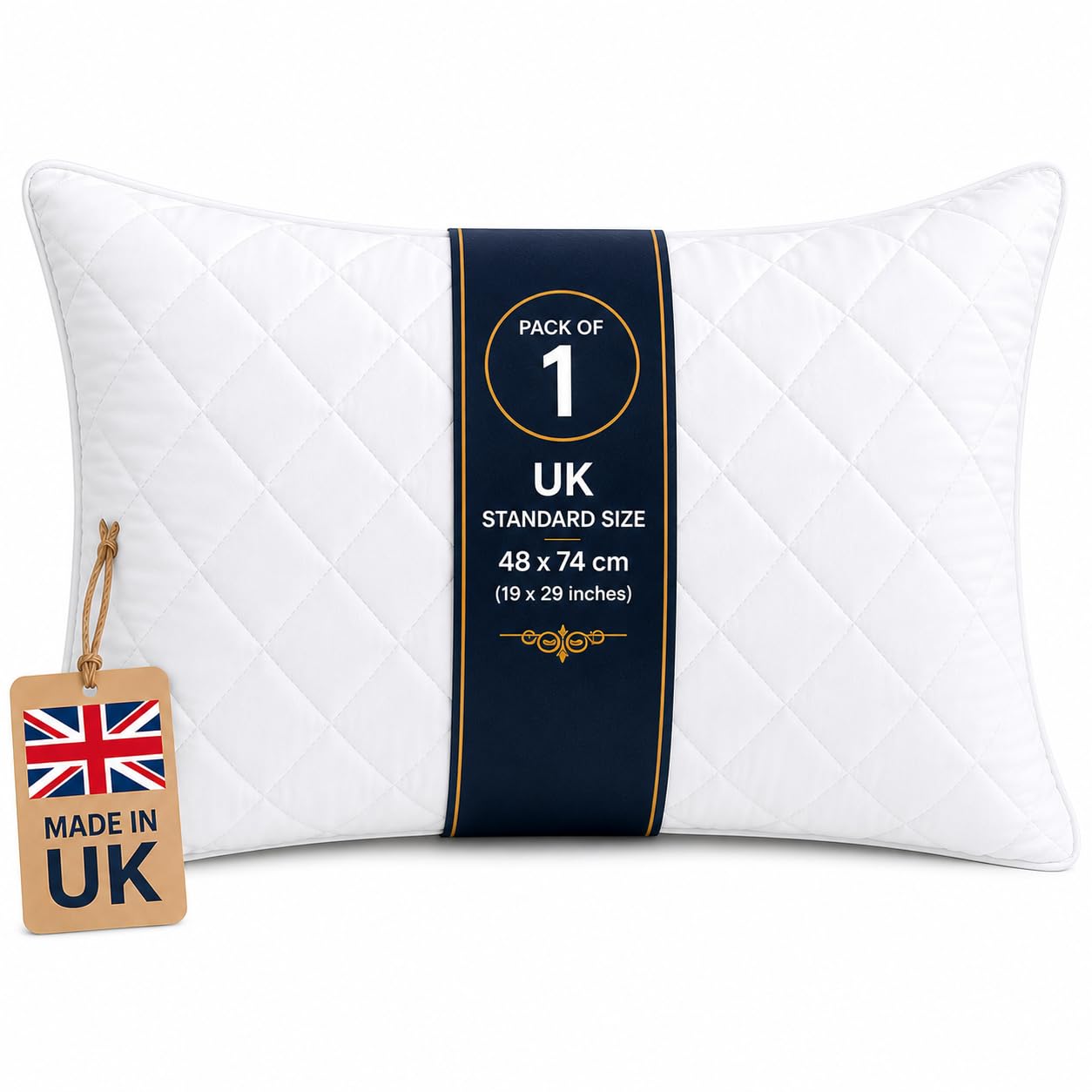 VL Hotel Quality Soft Quilted Pillows 1 Pack for Side Sleepers, Breathable Hollowfibre Filled Sleeping Pillows for Neck & Shoulder Comfort, Plush Bed Pillows for Better Sleep (1, Quilted Pillows)