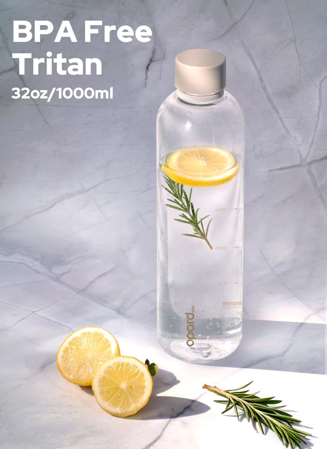 Opard Slim Water Bottle 32oz, Dishwasher Safe Plastic Water Bottle BPA-Free, Leakproof Screw Top, Clear Cream, Reusable for Travel School Sport Gym Hiking - Image 6