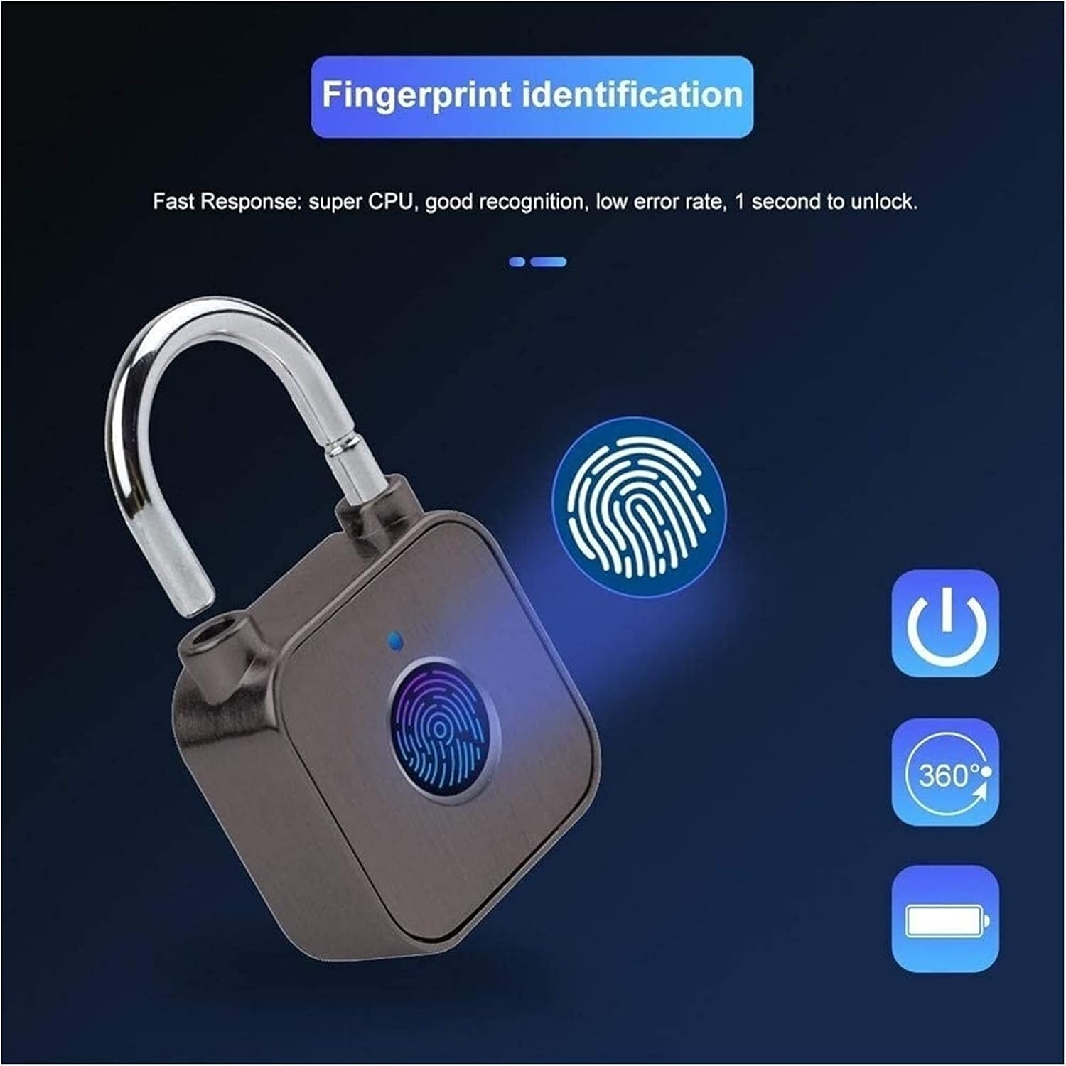 Fingerprint Padlock Fingerprint Smart Lock IP65 Waterproof Keyless Anti-Theft Security Digital Lock Portable for Locker Gym Door Luggage Suitcase Handbags Wardrobes