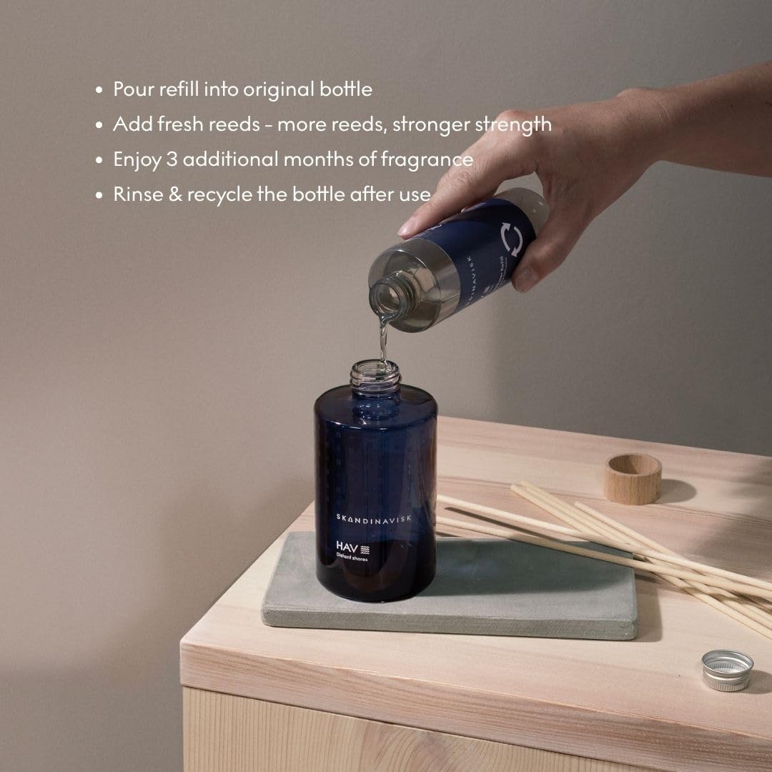 Skandinavisk KOTO 'Heimat' Duftstäbchen Diffuser Nachfüllung mit 8 Stäbchen. Duftnoten: Vanille, getrocknete Orangen, Bernstein und Leder. 200 ml.