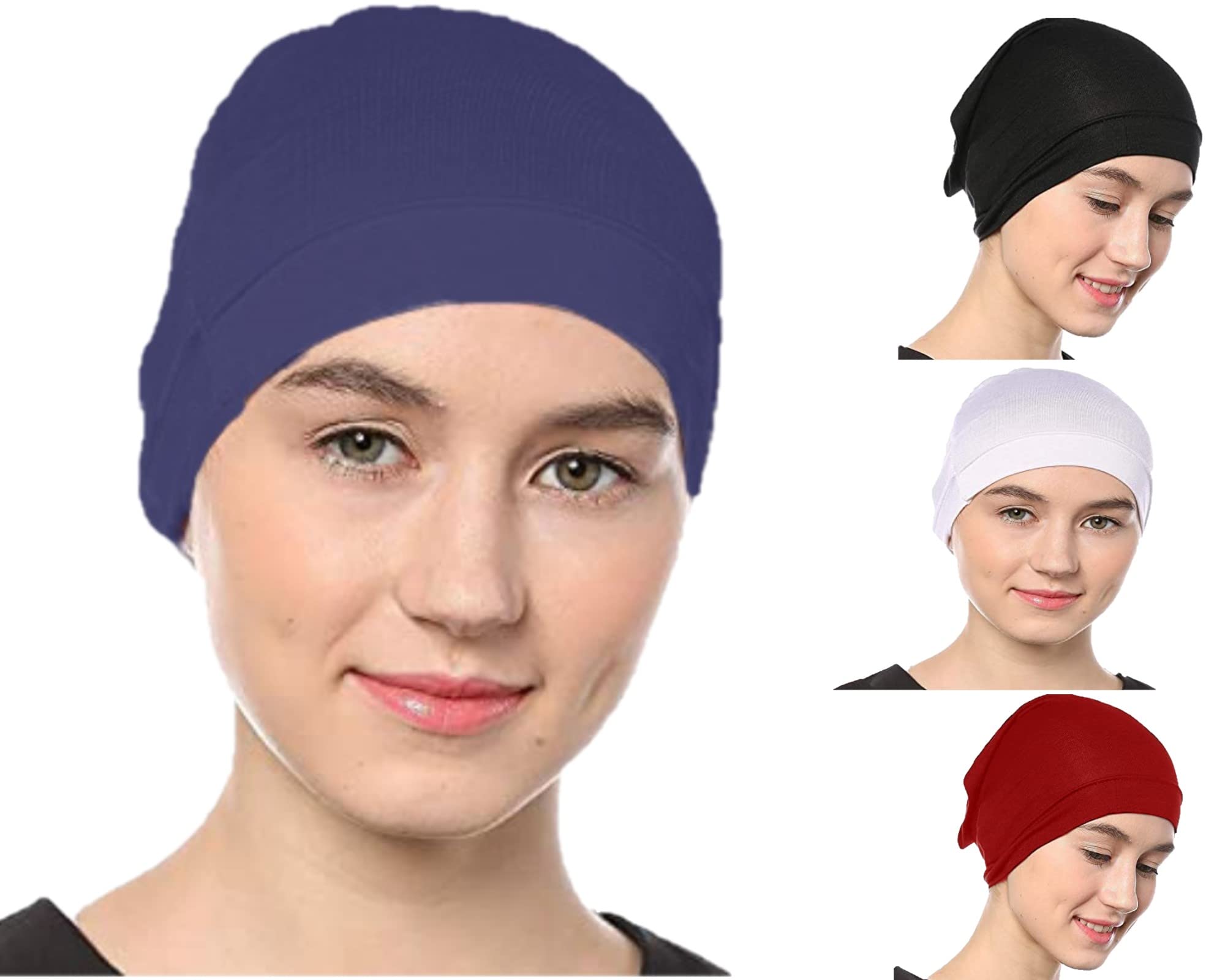 nazneen Women's Tube Hijab Bonnet Cap Under Scarf Pullover Combo 4 Piece (Maroon, White Black & Navy Blue)-picture-23