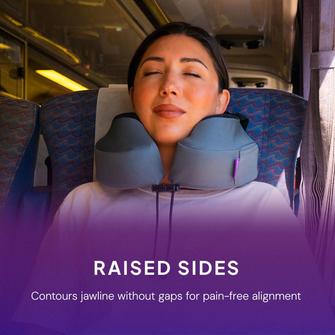 Cuscino da viaggio Cabeau Evolution S3 – Si aggancia al sedile dell'aereo – Assicura che la testa non cada in avanti – Rilassati con soffice memory foam – Tessuto ad asciugatura rapida ti mantiene