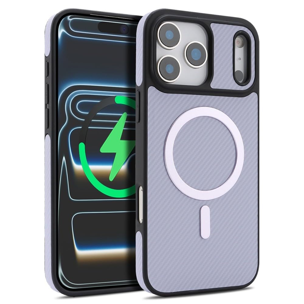 Generic Funda compatible con iPhone 15 (color: morado) con patrón magnético de fibra de carbono y carcasa rígida de piel