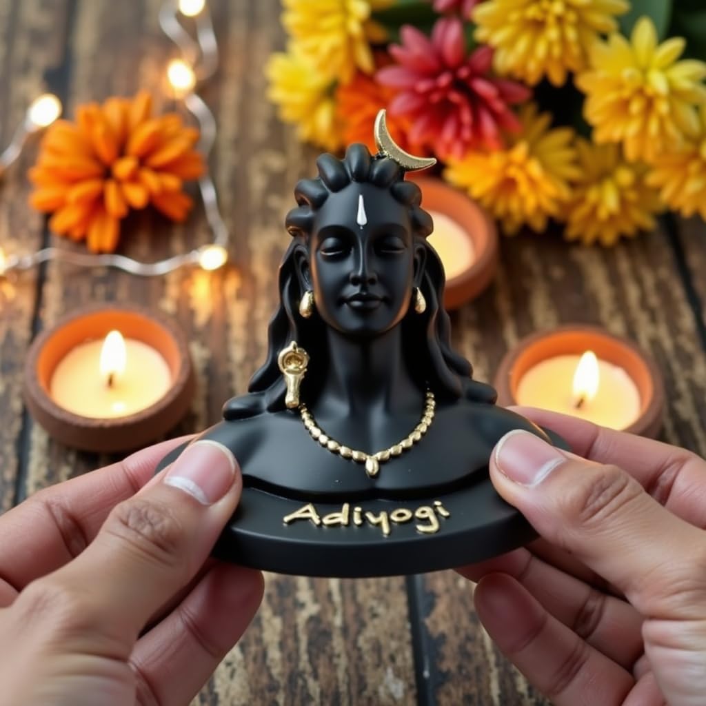 UNOVATE Resin Adiyogi Statue for Car Dashboard, Adiyogi Statue - Small 3 Inch Shiv Idol | Adiyogi Shiva Idol with Pre-Installed Adhesive Tape | Black Color | Made in India - Image 7 thumbnail