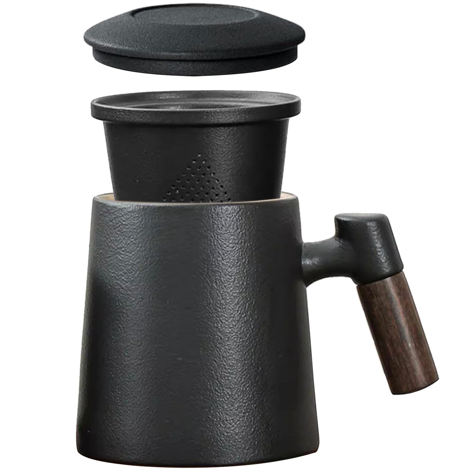 Tazza di Ceramica con Filtro e Coperchio, Tazze da Te con Infusore e Colino 400ml Grande, Tazzine da The con Manico Legno perfetto per La Preparazione di tè Sciolto, Regalo Tazza per Tisana Infusi