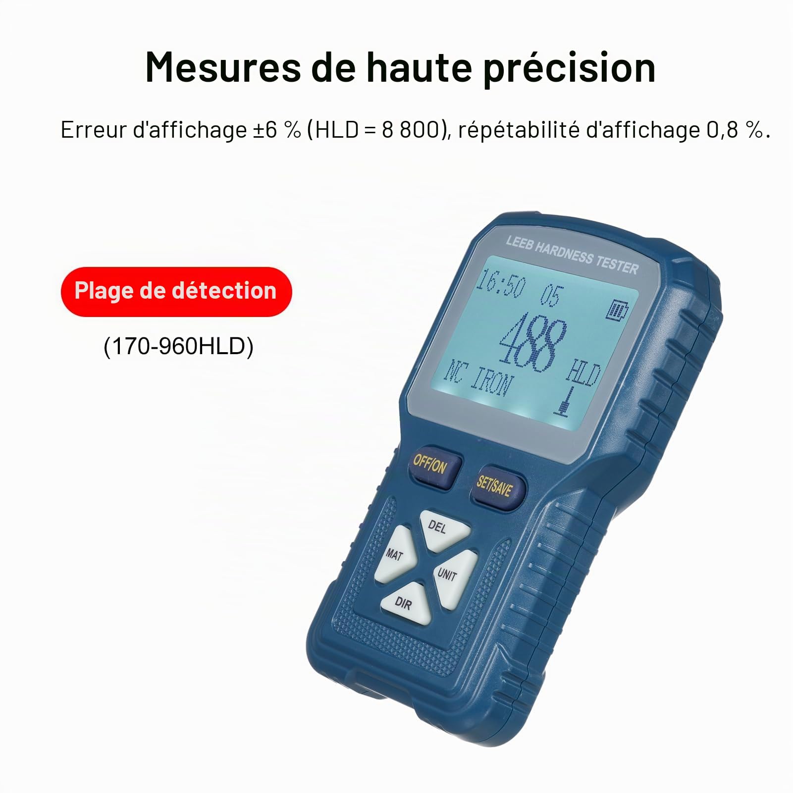 Testeur de dureté Leeb de haute précision pour métaux Duromètre numérique portable 360° HLD HB HV HS HRA HRB HRC de type D