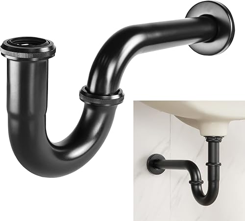 JEAPHA Trampa P de acero inoxidable - Trampa de residuos para lavabo de baño de 1 14 pulgadas con arandela reductora negro mate