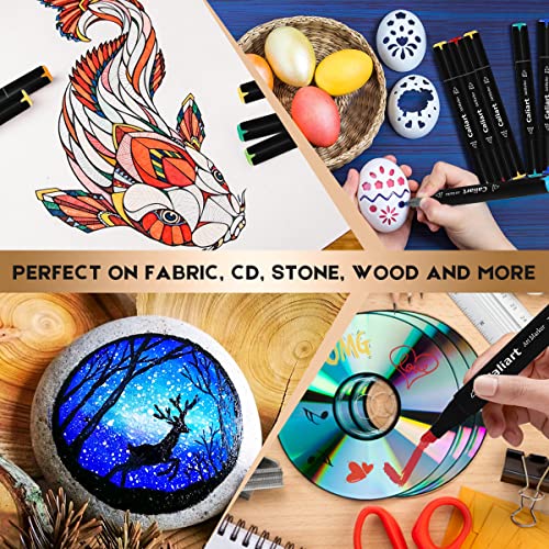 Image of Caliart Markers, 100 Colors Dual Tip Art Markers Sketch Pens Permanent Alcohol Based, with Case for Adults Artists Drawing Illustration Sketching Coloring (Black Barrel)
