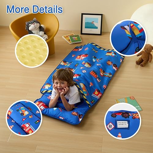 Miniatura 30 de beeweed Tapete para siesta para niños pequeños, diseño enrollable, con almohada extraíble y manta Minky, saco de dormir para guardería, preescolar
