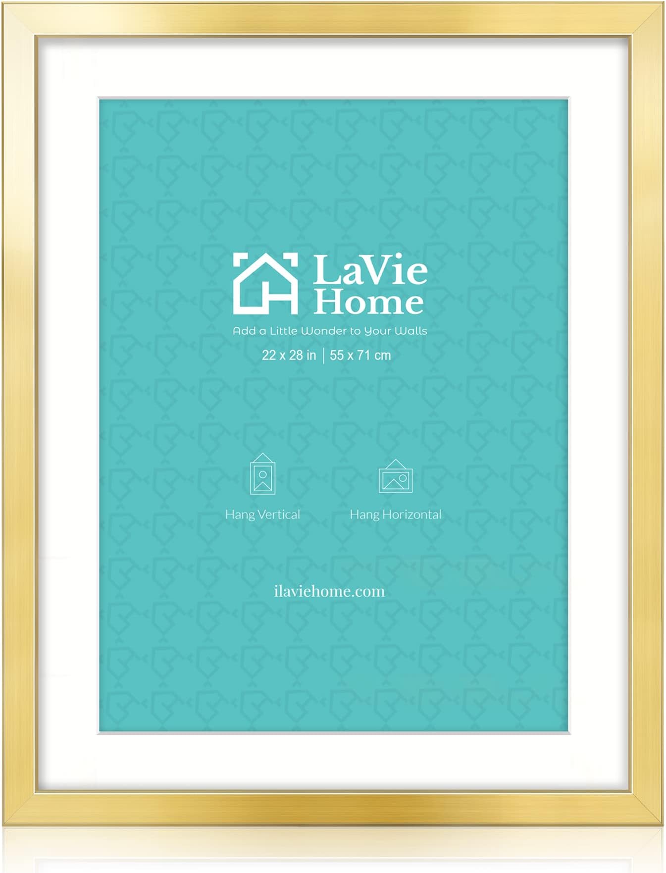 LaVie Home 22x28 Picture Frame Gold Poster Frame,Display Pictures 18x24 with Mat or 22x28 Without Mat, Stable and Sturdy Frame and Polished Plexiglass, Horizontal and Vertical Format of The Walls