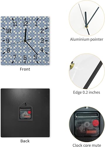 Miniatura 2 de Blue Geometric Wooden Wall Clock Silent Non Ticking, Simple Abstract Art Square Wall Clock Battery Operated, Decor Clock for Home Office, Living