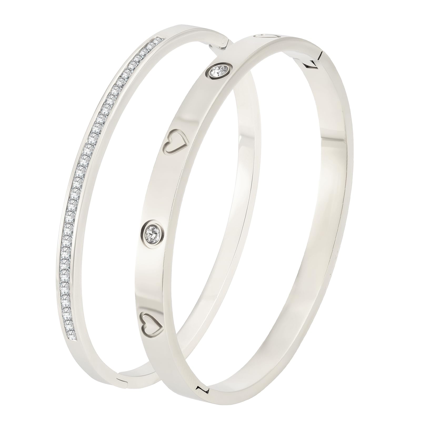 Gold Bangle Bracelets for Women - 2PCS 18 K Gold Plated Stainless Steel Love Bangle Friendship Stack Bracelet Bangle for Her.