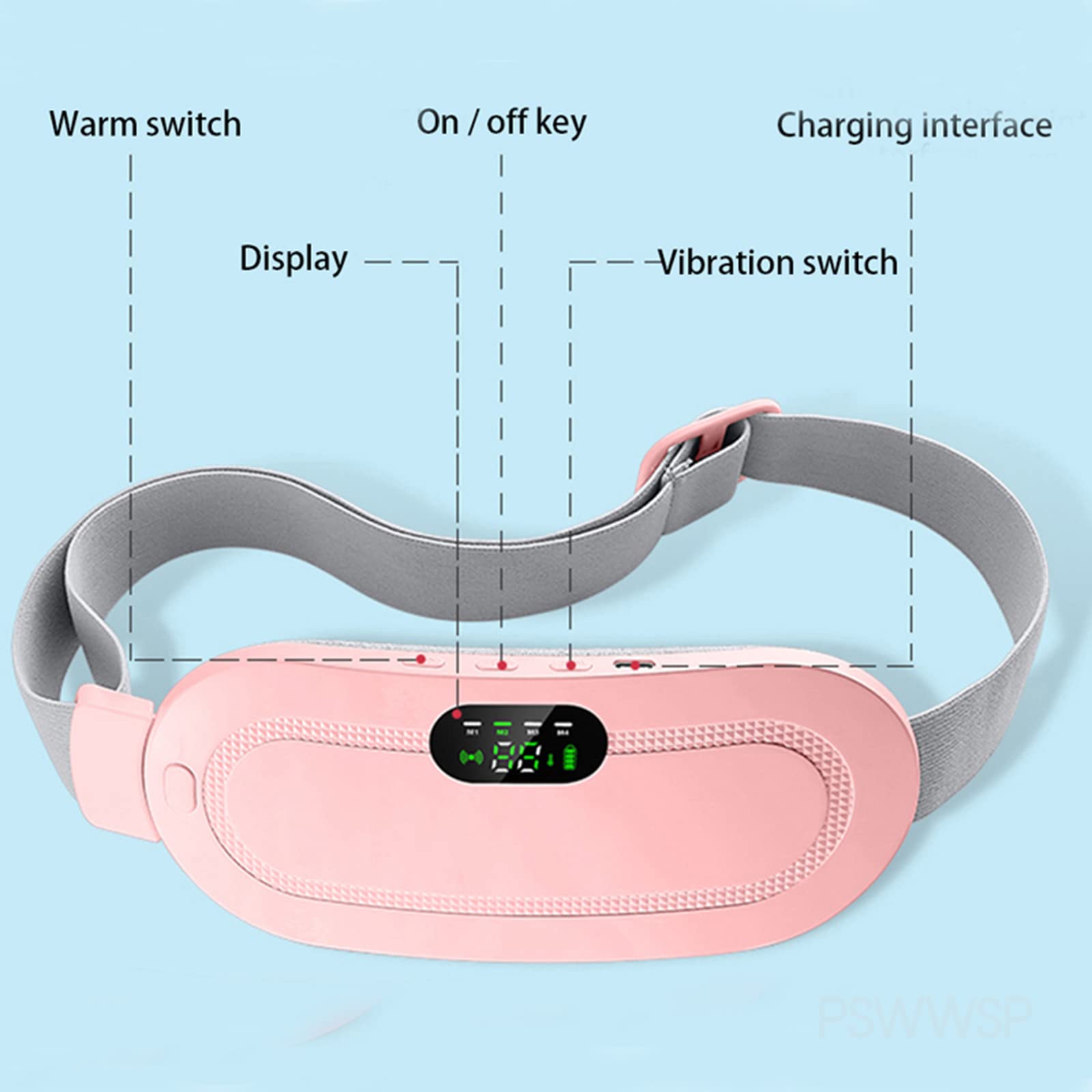 Tragbares Menstruations-Heizkissen, USB Elektrische Bauchwickel Wärmegürtel, Mit 3 Wärmestufen Und 3 Massagemodi, Schnelle Erwärmung Wickelgürtel Für Frauen Mädchen (Rosa)