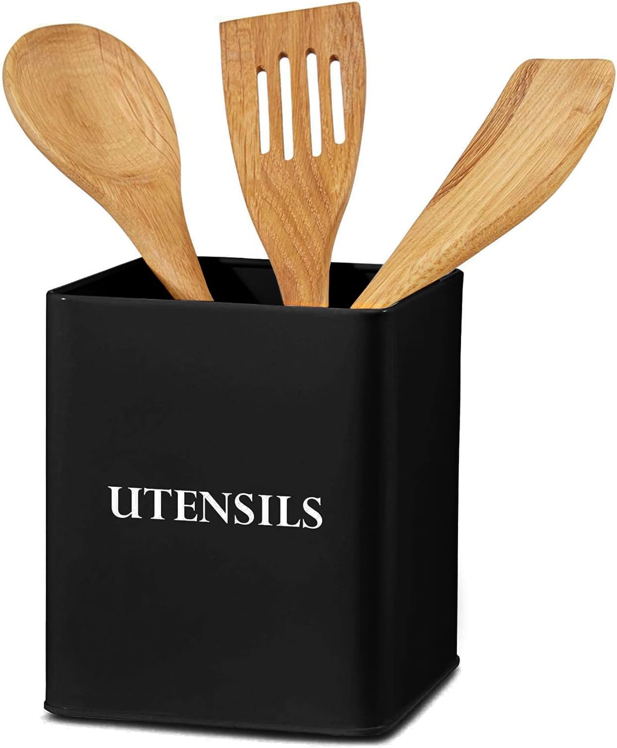andrew james Utensil Holder Vintage Metal Utensil Pot Large Kitchen Utensil Organiser Retro Kitchen Accessories Utensils Storage Holder for Knives Forks Utensils, Kitchen Organiser Pot (Black)