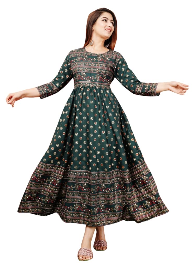 Rayon Fabric Traditional Printed Round Neck Kurta for Women and Girls Anarkali Dress Kurta-image-13