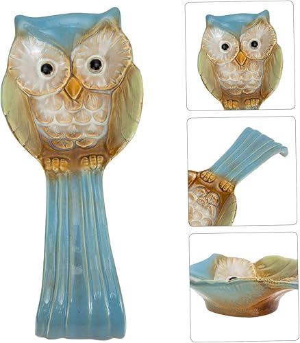 Miniatura 6 de Yardwe Soporte para cucharas de búho, herramientas de decoración, utensilios de servir para bufé, cucharas de sopa, plato de cerámica para reposo de