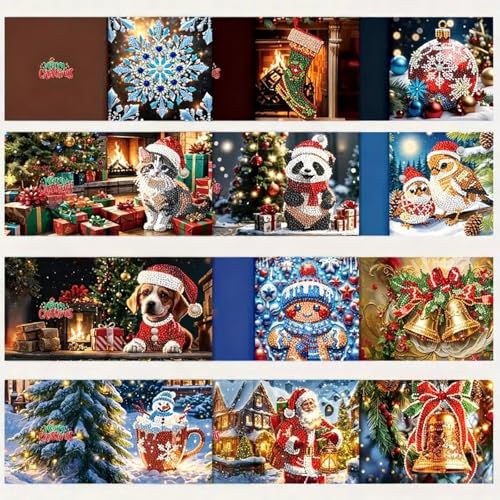 milaosk 12 cartões de Natal com pintura de diamantes 5D para artesanato, cartões de felicitação de Natal, pintura de diamantes com envelope, conjunto de cartões postais, presente de Natal para
