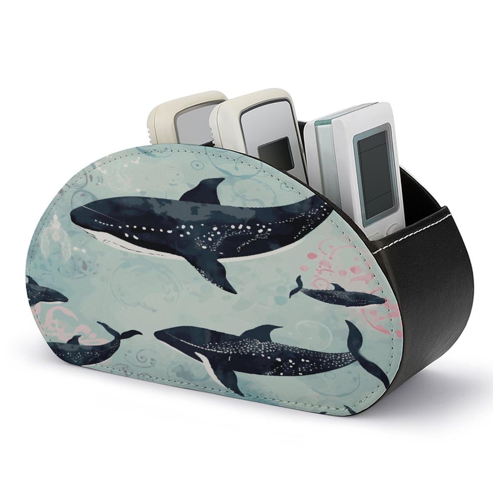 FekiLoot Whale Remote Control Holder, PU Leather Remote Control Organizer Box Stationery Remote Control Box Desk Storage Organizer for DVDs,Glasses,Pens,Media Players