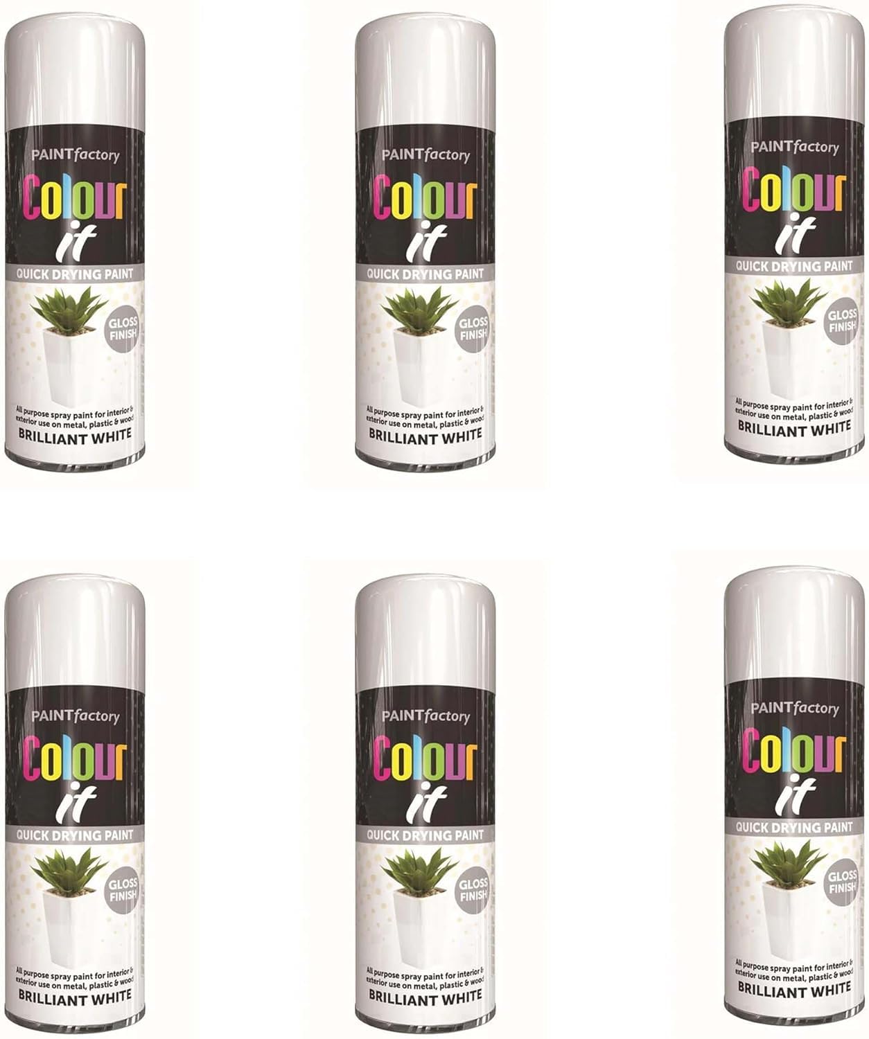 HOCHSTE Gloss Quick-Drying Spray Paint, DIY Enthusiasts, Long-Lasting, Perfect Wood, Plastic, Metal, Home Repairs, Easy To Apply, Interior And Exterior Use, 400ml, (6pcs, Brilliant White)