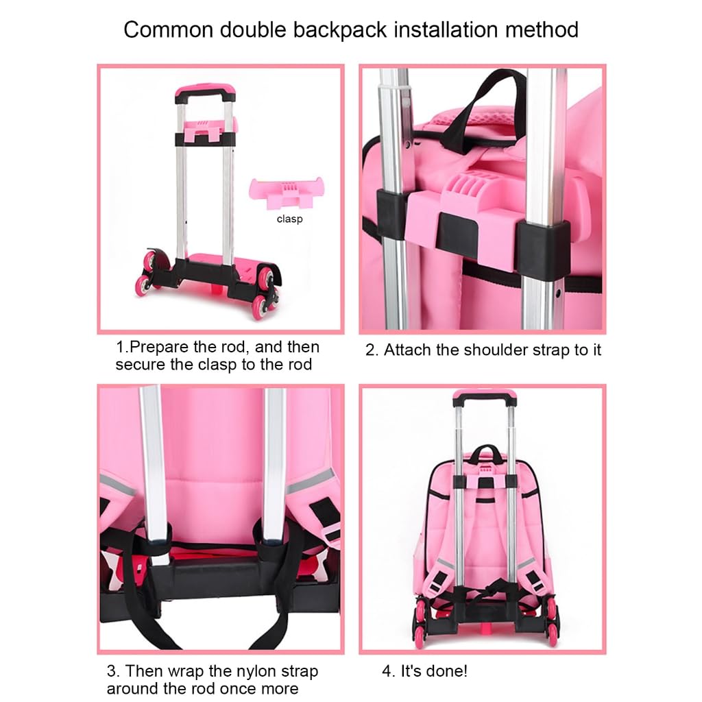 Carro plegable de 6 mochilas con asa telescópica, equipaje de mano de viaje para mochilas escolares