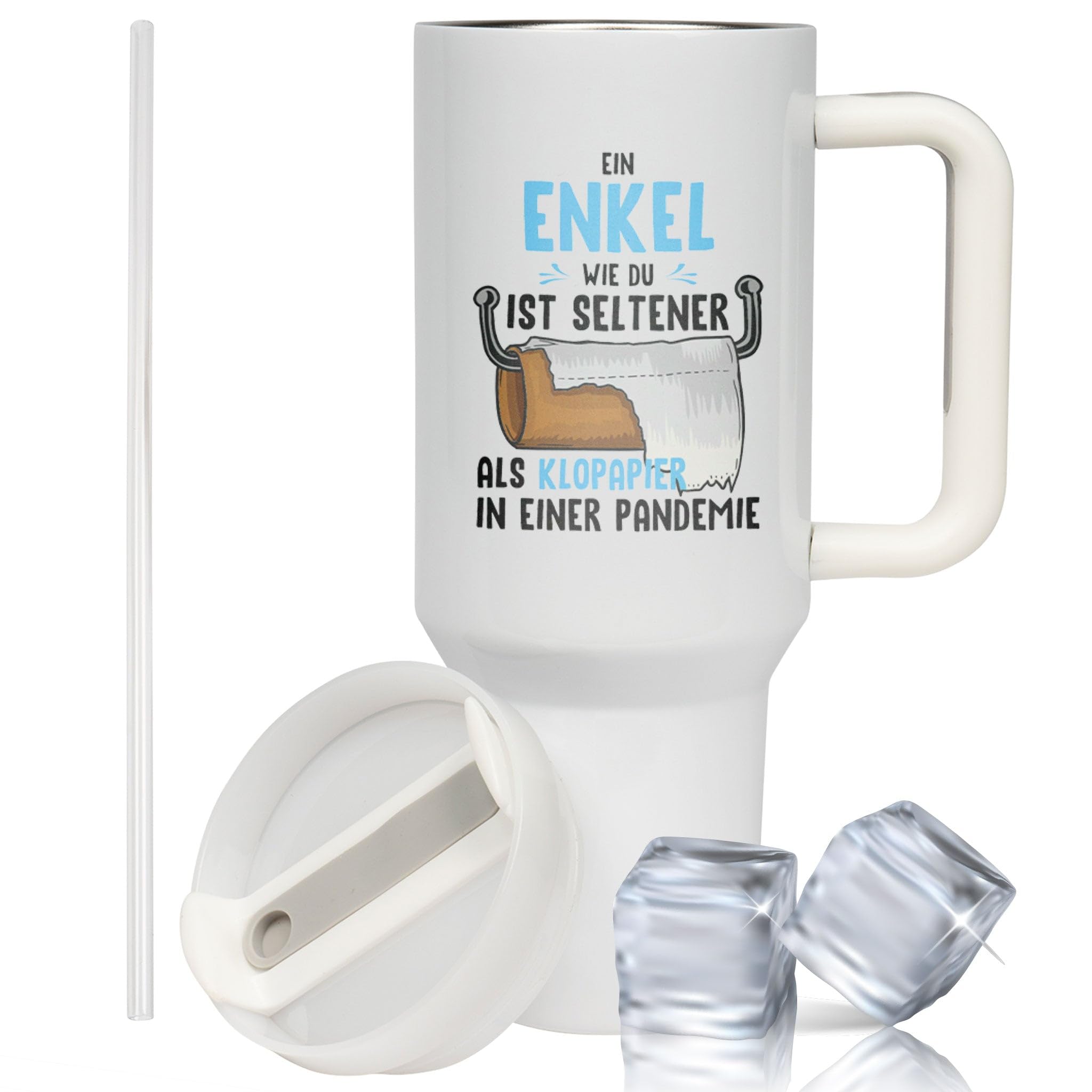 XXL Thermobecher für Enkel – Lustiges Geschenk zum Geburtstag & Weihnachten – Edelstahl Trinkflasche, Weiß mit Spruch Ein Enkel wie du (WIEDERVERWENDBAR)