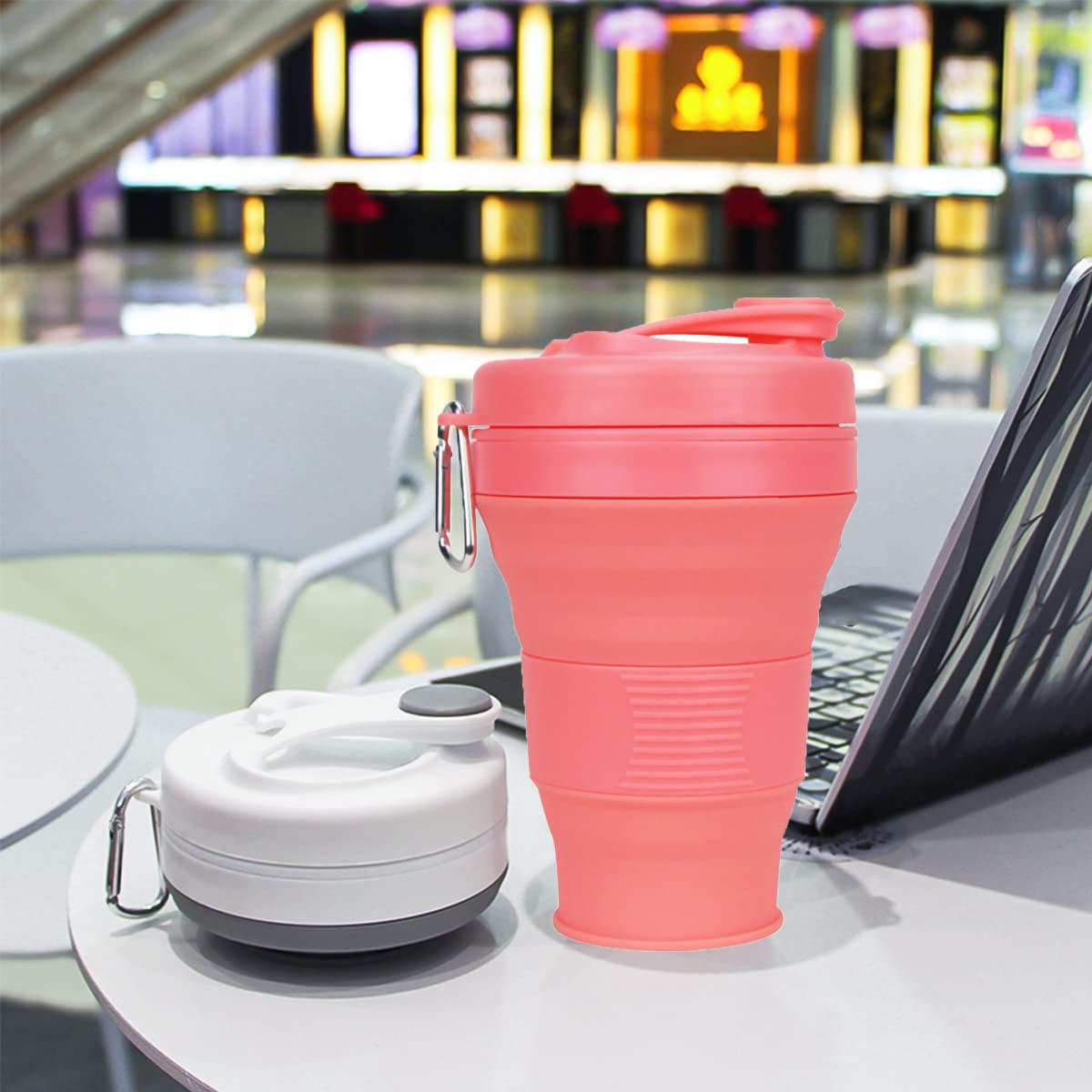 Tazza Da Caffè Pieghevole In Silicone 600 Ml - Con Coperchio, Per Viaggi E Campeggio, Colore Cachi