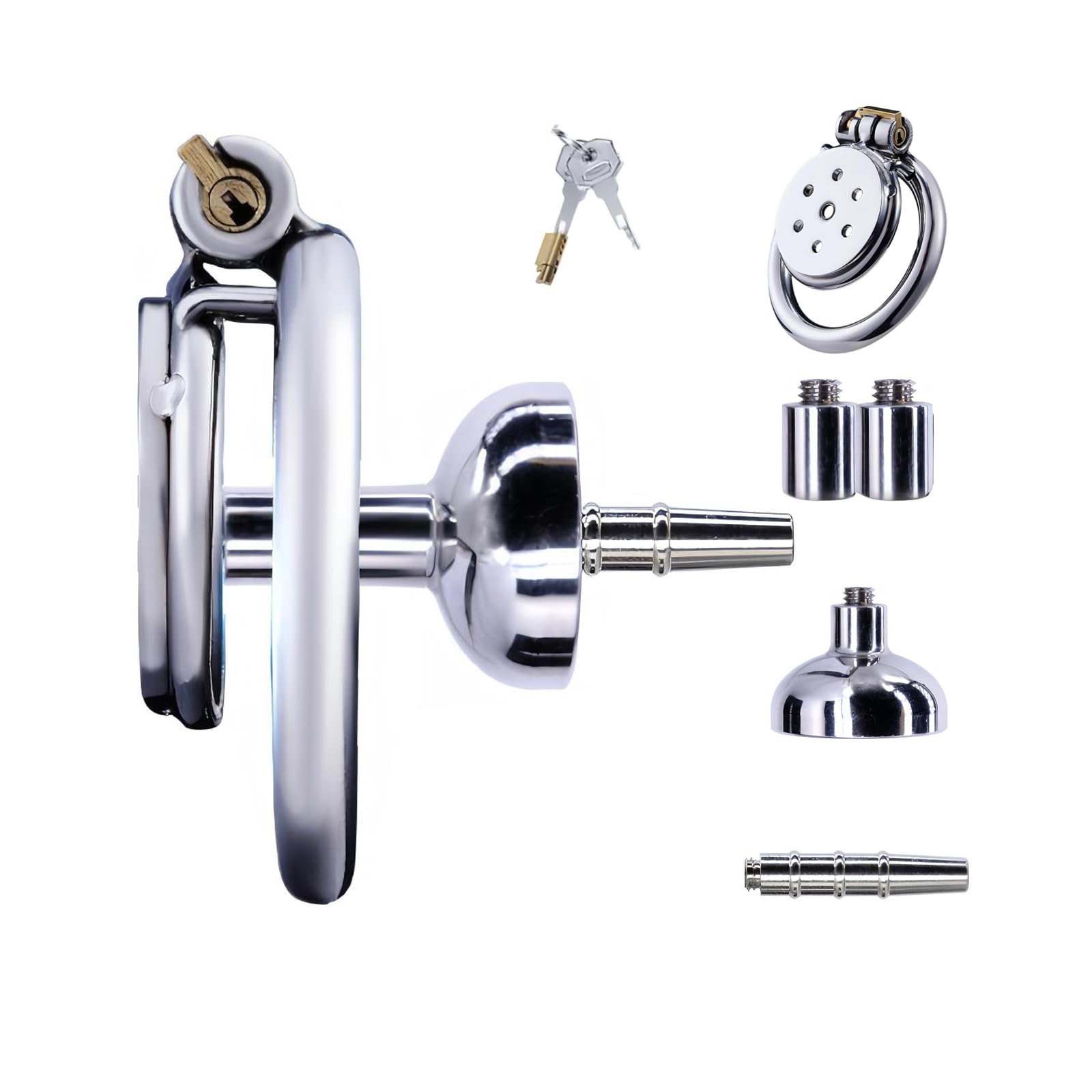 Cage Chastetée Inversée en Acier Inoxydable Cage de Chasteté pour Pénis avec Porte Urine et Cathéter Sex Toys Chastity Cage Plate Respirante pour Immobiliser le Pénis de l'Homme (50mm,D)