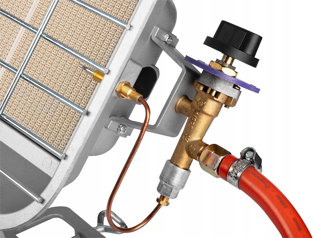 NEO TOOLS Stufa a gas, riscaldatore a gas, con regolatore di pressione, alimentato a gas propano, con tubo e regolatore - 34 x 13 x 40 cm - Potenza nominale - 4600 W