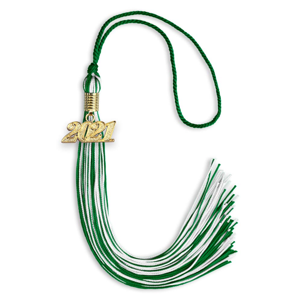 Endea Graduation Mixed Double Color Tassel with Gold Date Drop (Green/White, 2021)