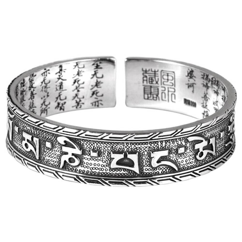 Bracciale Rigido Retrò in Argento Sterling 999 Bracciale Rigido in Argento Scritture Buddiste Femminile Larghezza Scritta Solida Maschile Braccialetto D'Argento Delle Scritture2