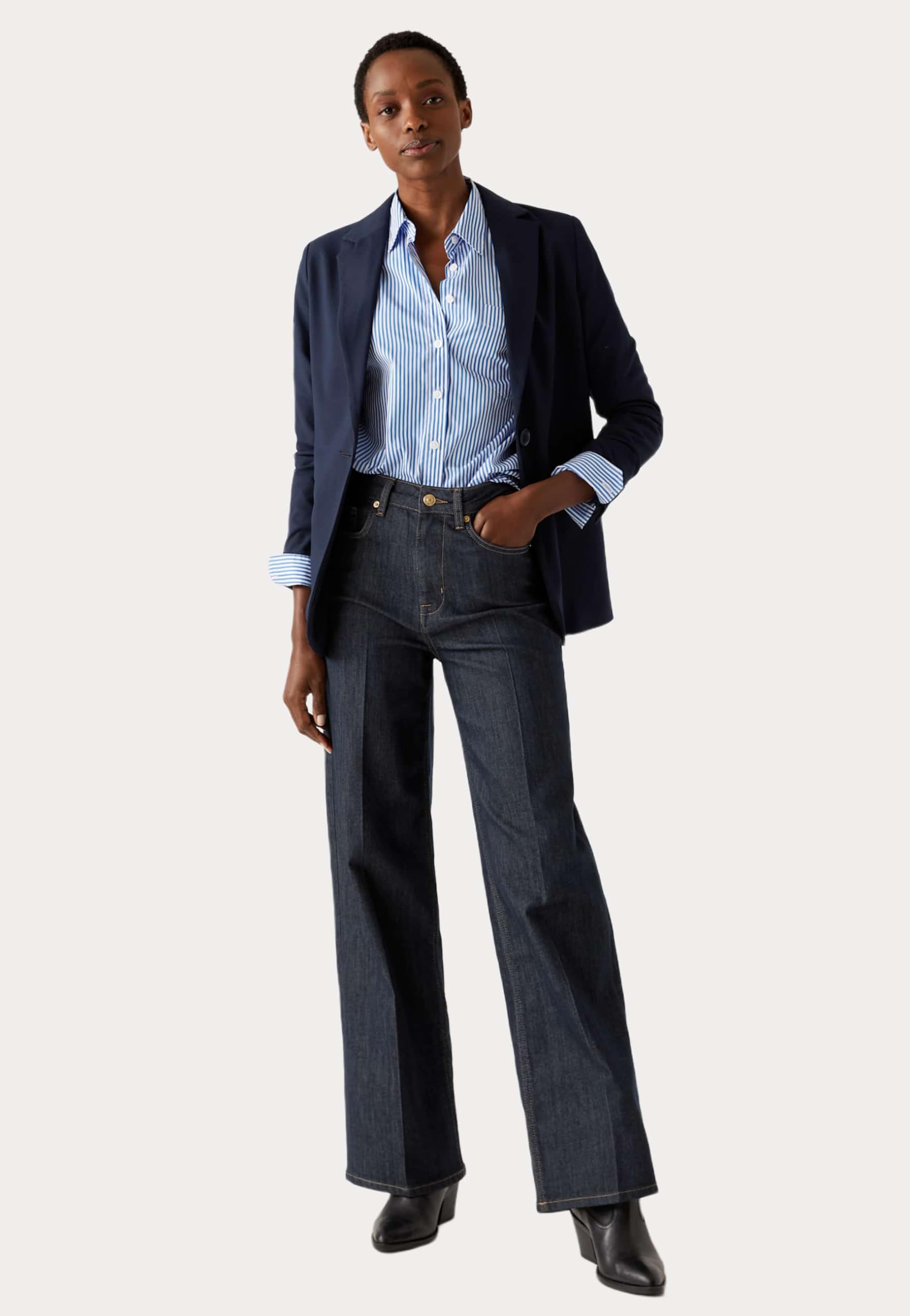 Marks & Spencer Jean Taille Haute Élégant Jambes Larges Femme, avec Stretch