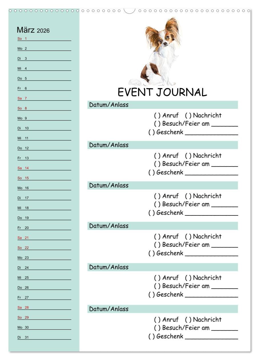 B-DAY PLANER - Aquarell Hunderassen - Für Termine, Geschenke, Eventdetails & mehr (hochwertiger Premium Wandkalender 2026 DIN A2 hoch), Kunstdruck in ... und keinen Anruf mehr. (CALVENDO Menschen)