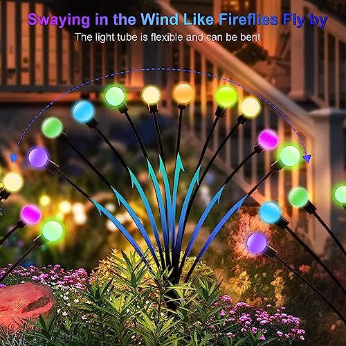 HIRNAYA Solar Powered Light, Swaying Solar Lights, Firefly Lights Solar Outdoor Waterproof, Solar Garden Decorative Lights for Pathway Yard Patio Landscape (1 Set & 6PCS)