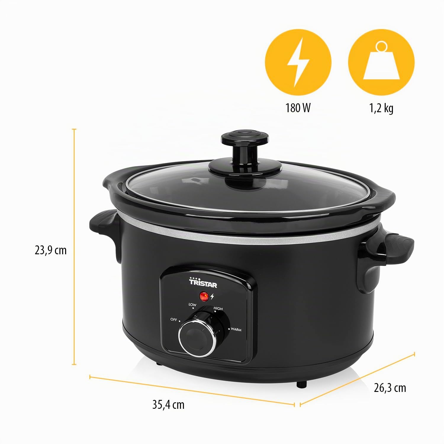Olla de Cocción Lenta Tristar VS-3915, 3.5 Litros, Recipiente Cerámico, Mantener Calor, Negro