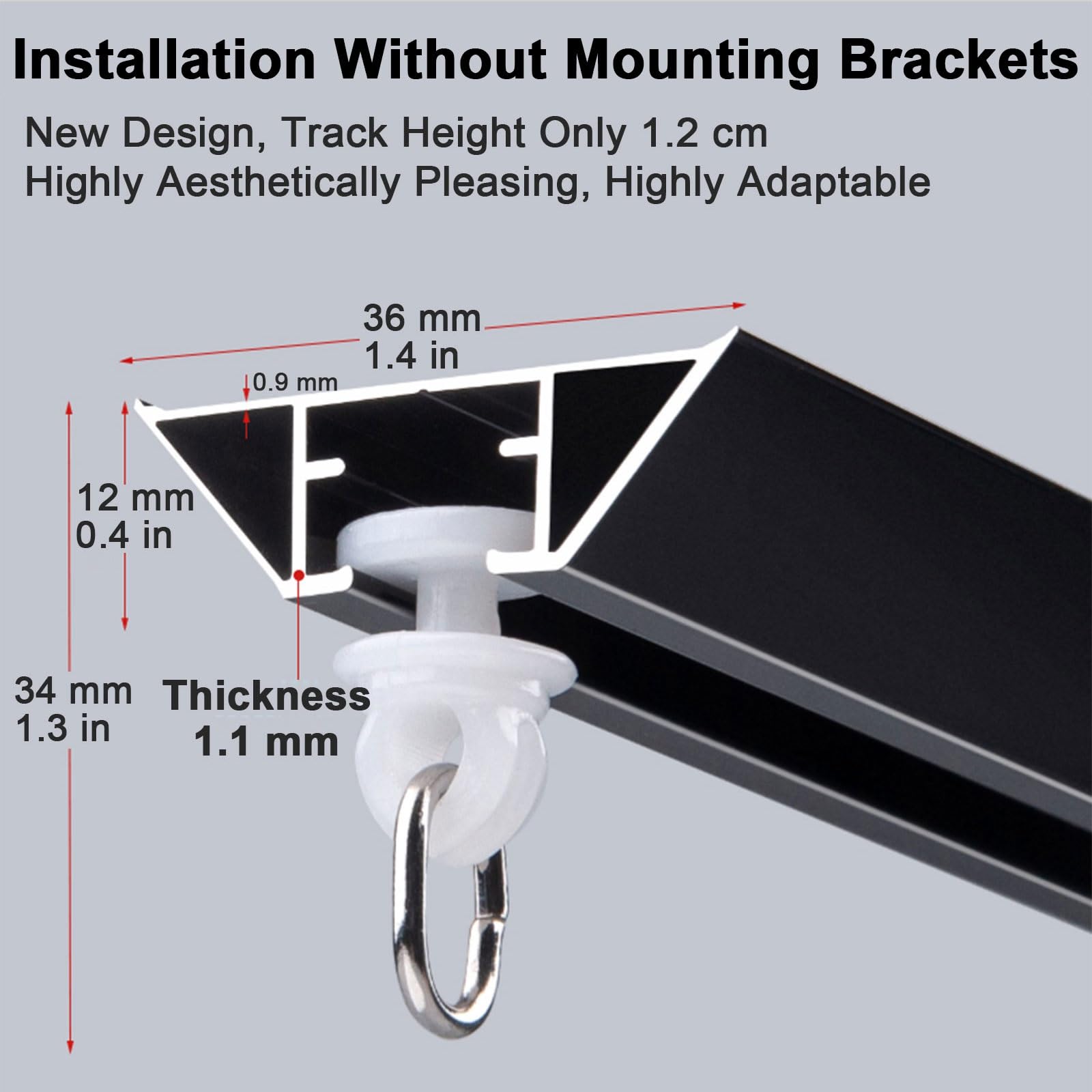 Rail de Rideau, Montage Plafond, Rail Rideaux avec Rouleaux Silencieux, Tringle à Rideaux pour Salon Douche(Black,180cm/5.9ft(2 * 90cm))