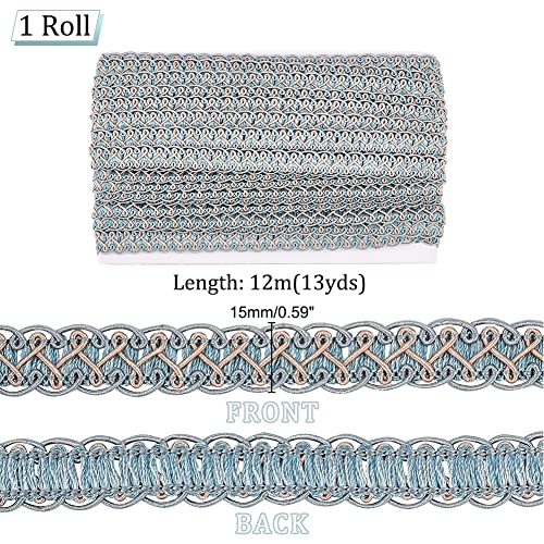 PH PandaHall 13 Yard Gimp Braid Woven Fabric Trim Polyester Braided Lace Blue Upholstery Trim for Wedding Costume DIY Crafts Sewing Jewelry Making Curtain Slipcover Home Decor - Image 2