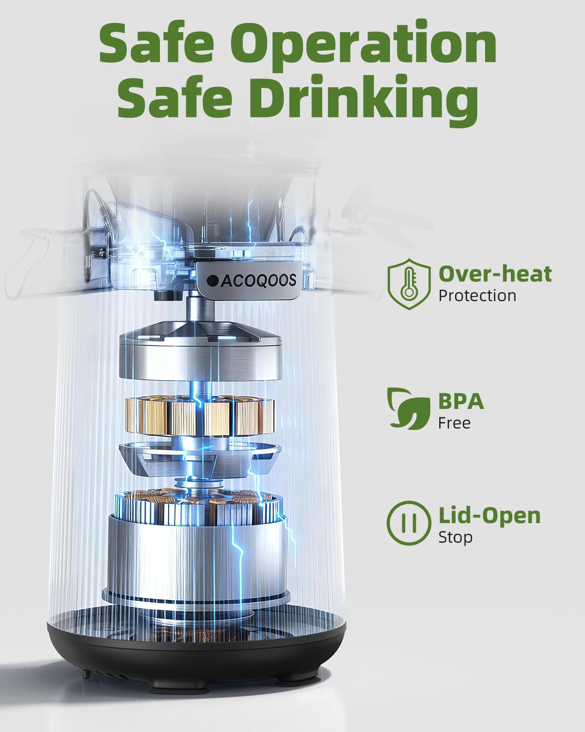 ACOQOOS Entsafter für Ganze Gemüse und Obst 135mm, 1,8 L Slow Juicer, Elektrische Saftpresse, Obsidianschwarz