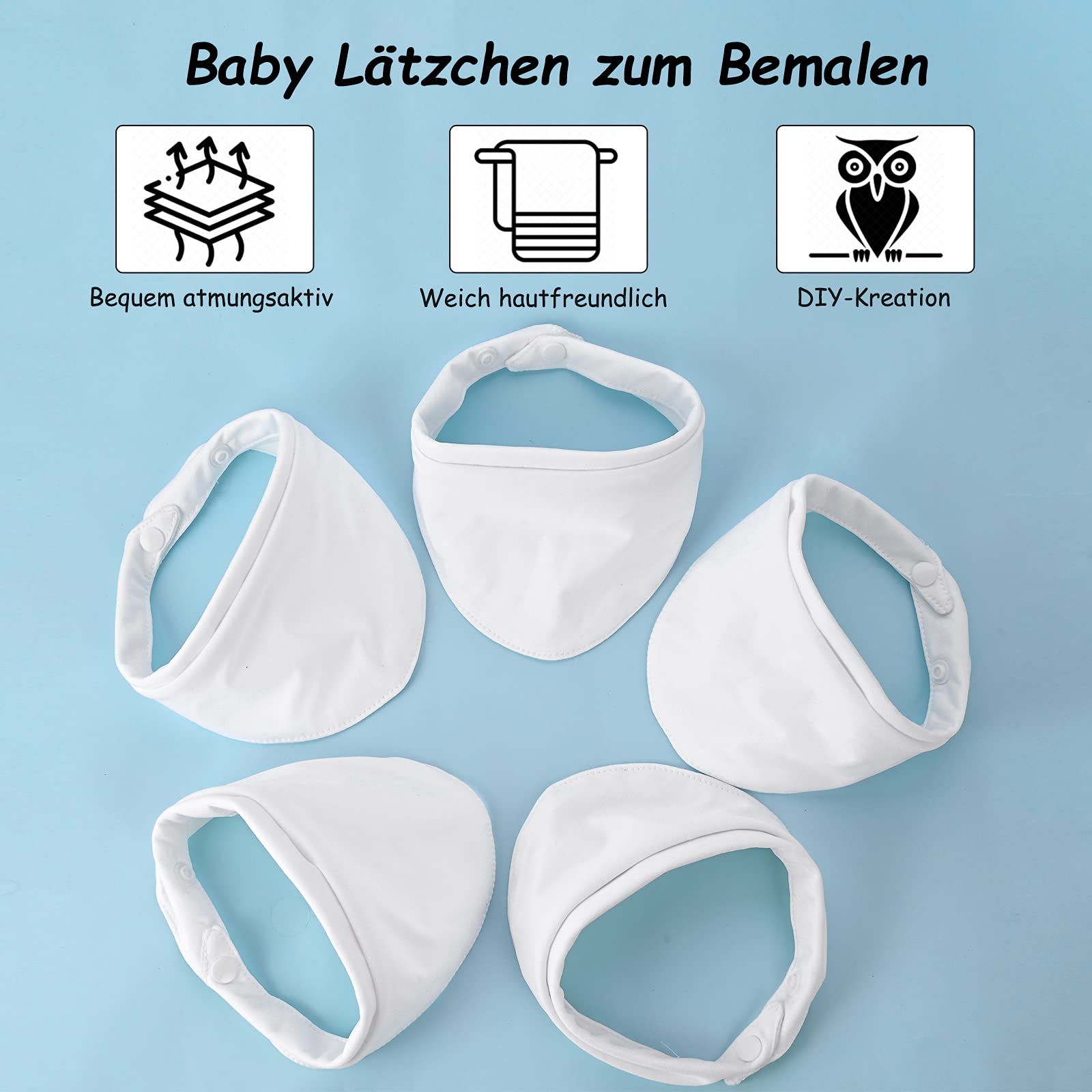 Faburo Baby Bibs for Painting - Pack of 10 Double-Sided Cotton Bibs with 1 Bottle Opener and 12 Textile Pens for Baby Shower - Image 2