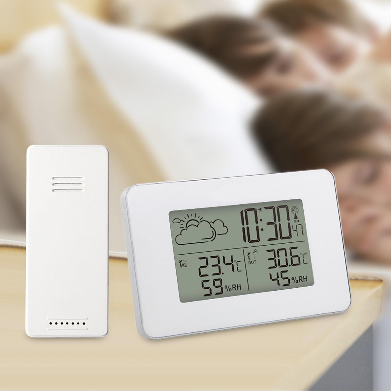 Fenteer Wetterstation für den Innen- und Außenbereich, Hygrometer, Thermometer für Büro und Wohnzimmer, Weiß