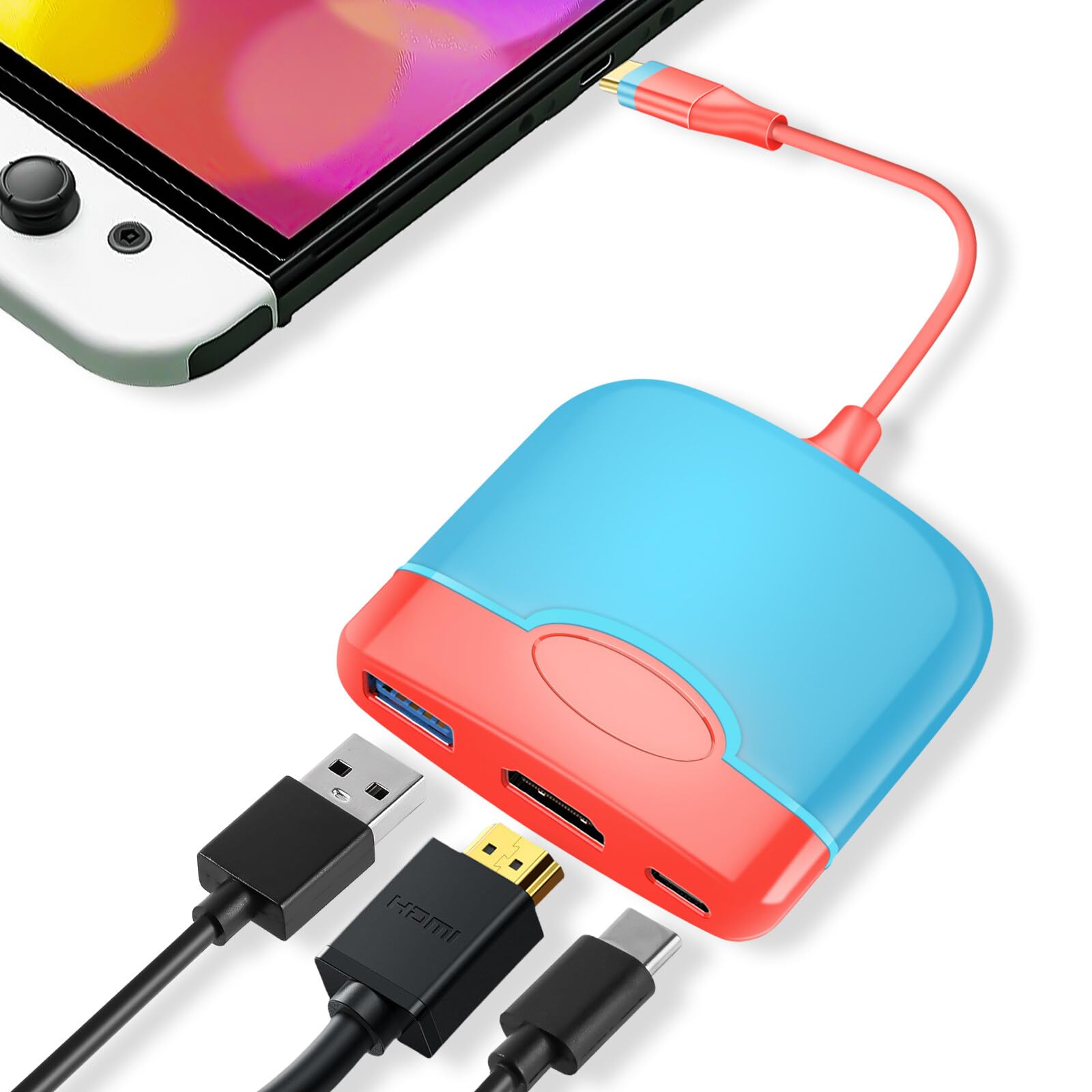 Switch Dock para Nintendo Switch OLED, 3 en 1 Switch Docking Station Tipo C 100 W, Switch TV Adaptador con 4K HDMI USB 3.0 PD Carga USB C, USB Tipo C a HDMI Adaptador para Switch, Mackbook (Azul y