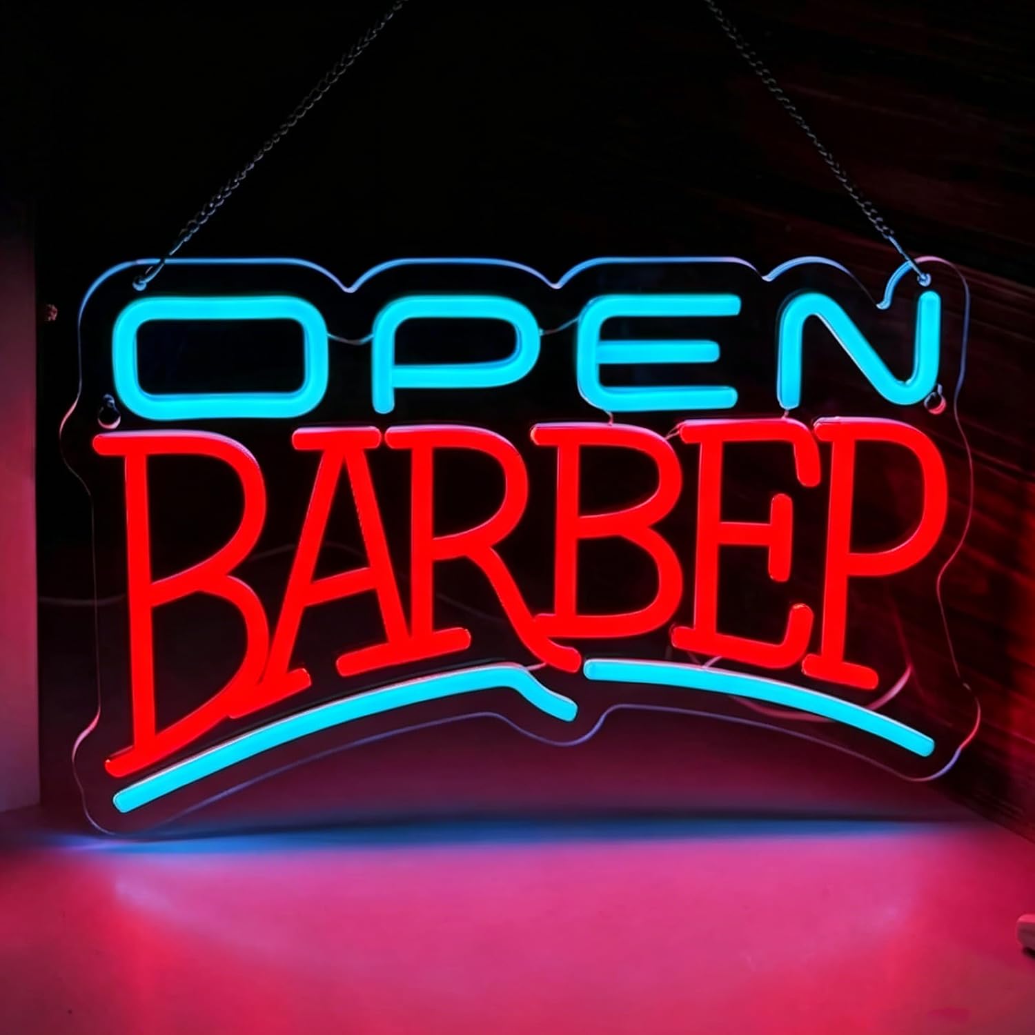 Barber Open Neon Sign LED Neon Light USB Dimmable Light Up Signs For Wall Decor Barber Shops Bedroom Living Room Hair Beauty Salon Store Man Cave Pub 16.1”X10”