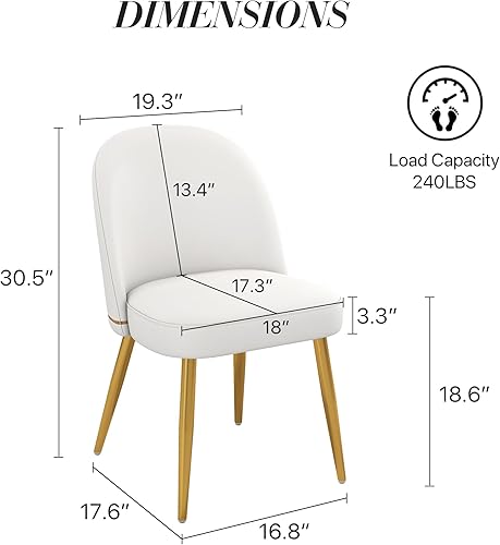 Miniatura 3 de KCC Juego de 2 sillas de comedor modernas de piel sintética, sillas de cocina tapizadas, sillas laterales sin brazos con respaldo curvado y patas de