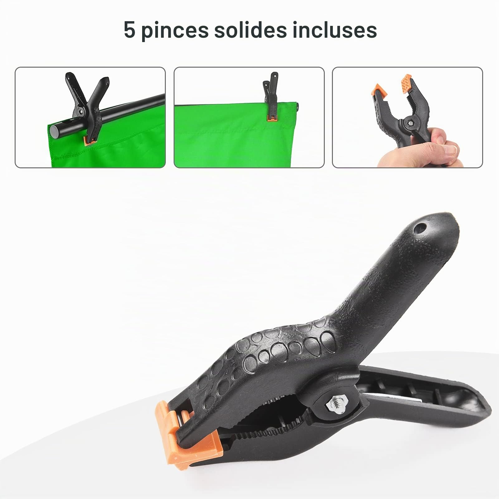 Andoer Toile de Fond Vert 1,8 x 1,8 m avec Support Kit de Photographie, 5 Clips Anti-Plis, Résistant aux Plis pour Télévision, Youtube, Vidéo