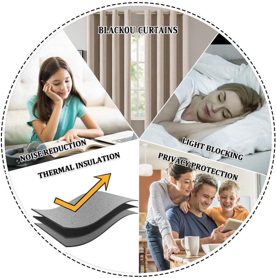 Miniatura 7 de MIULEE Cortinas de lino 100% opacas para dormitorio, con aislamiento térmico, ojales de abedul, cortinas de oscurecimiento de habitación y cortinas