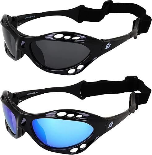 Birdz Gafas de sol Seahawk polarizadas con protección UV para deporte, surf, esquí acuático, kiteboarding, pesca, 2 pares de marcos negros, lentes