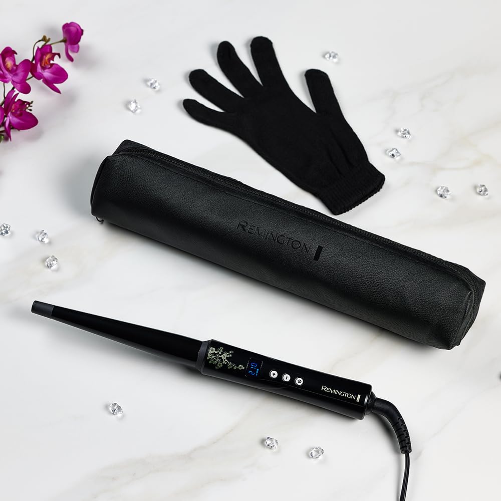 Remington Boucleur à cheveux [Conique 13-25mm: Ondulations naturelles] (Céramique Premium avec éclats de perles, chaleur homogène, Ecran LCD, 130-210°C, gant de protection) Fer à boucler CI951