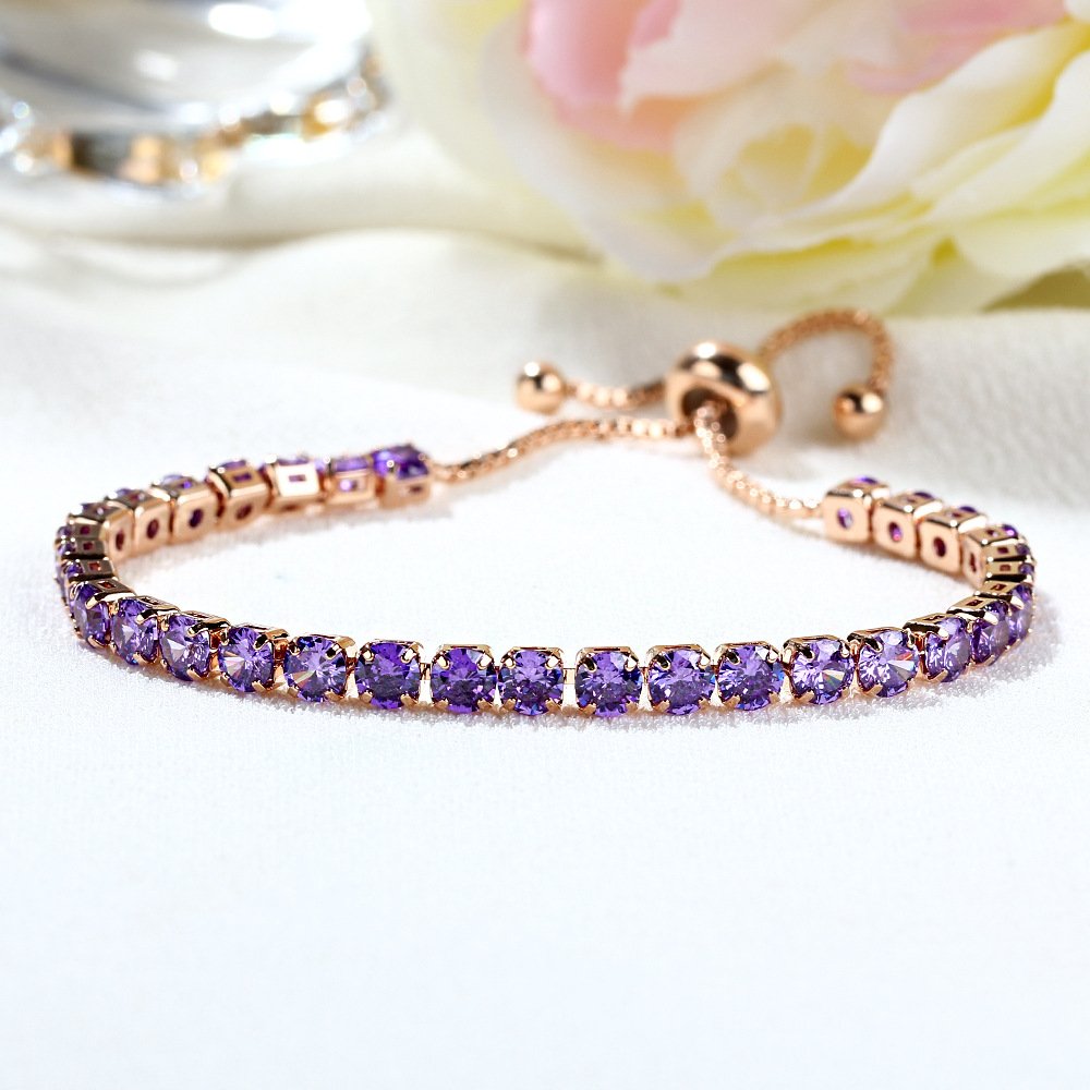 Women Simple Style Crystal Push Pull Bracelet with Adjustable Charm Bracelets Gift for Girls