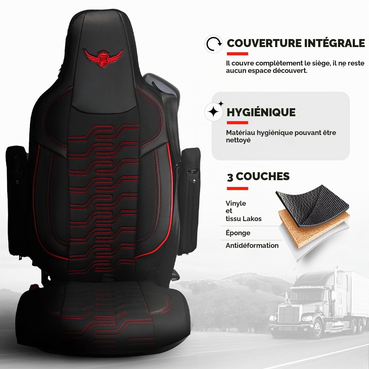 Housse de siège de Camion pour Scania série R à partir de 2013, série S à partir de 2017 - Confortables et personnalisées - Accessoires pour Camion - en Jacquard et éco-Cuir de Haute qualité Rouge